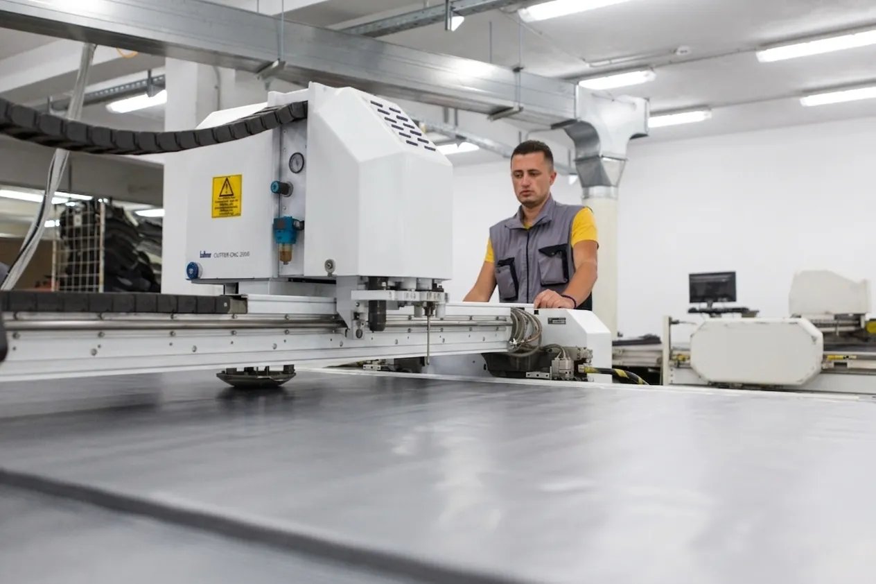 A CNC machine cutting upholstery material in the Visoko plant.